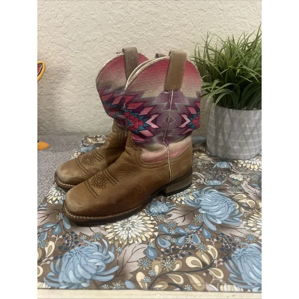 Roper Brown Southwestern Cowboy Western Boots Little Kids Youth size 9